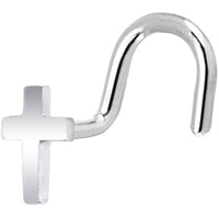 Solid 14K White Gold Cross Nose Screw Ring