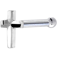 Solid 14K White Gold Raised Cross Nose Bone