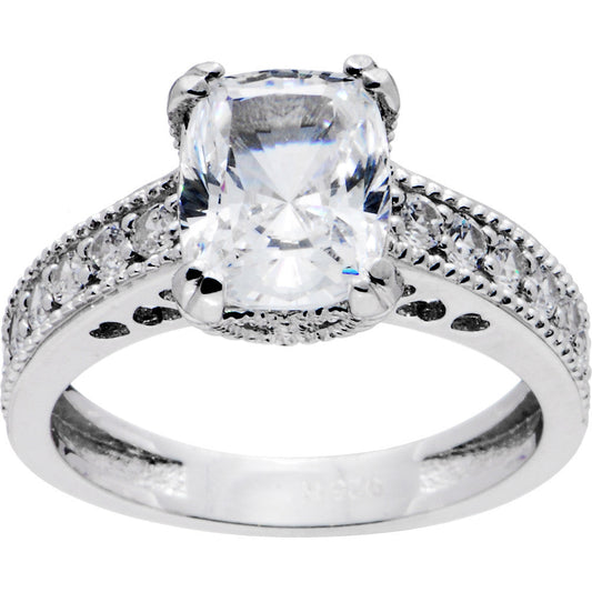 Sterling Silver Emerald Cubic Zirconia Ring -3.42 ct tw