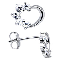 14k White Gold CZ Hollow Heart Stud Earrings