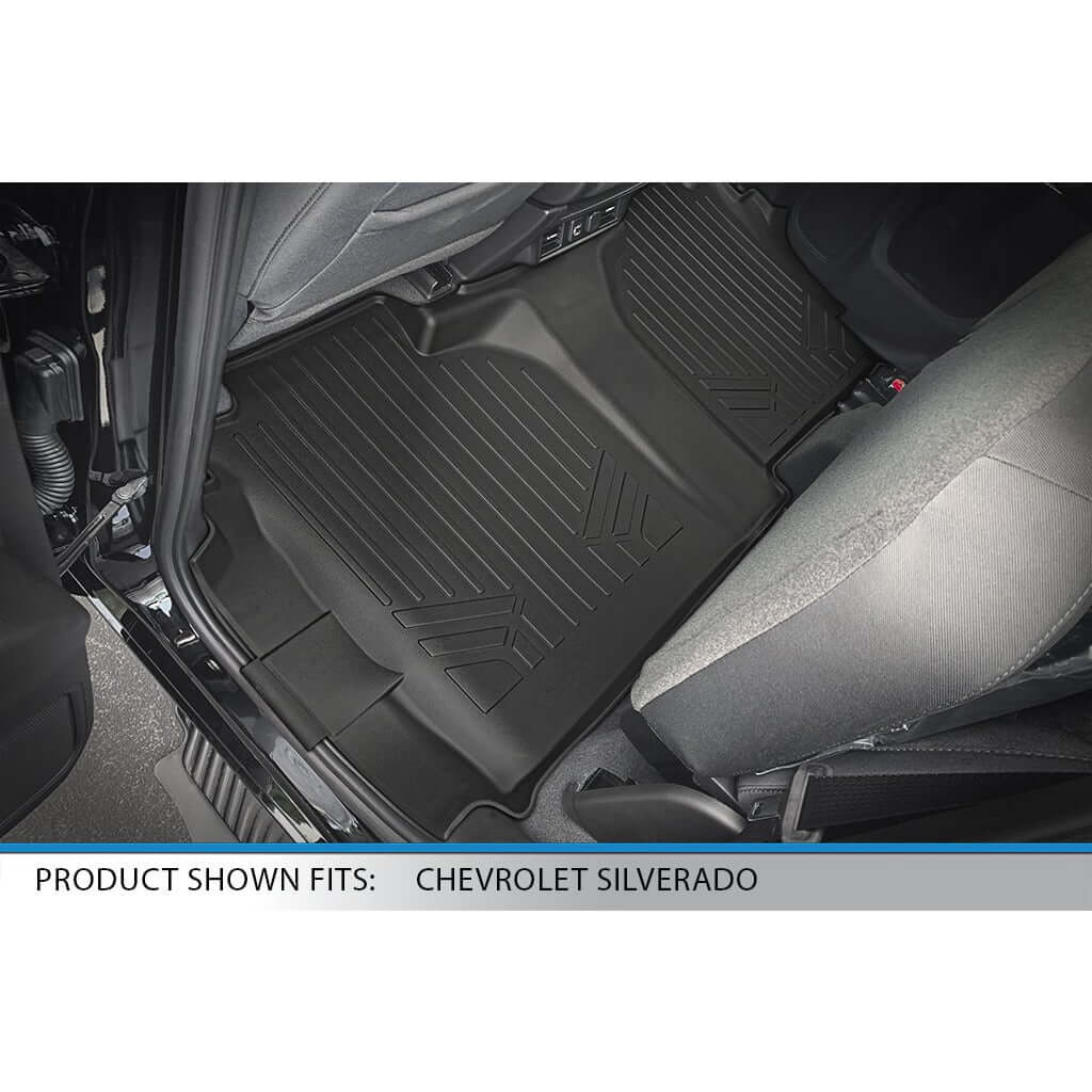 Smart Trim™ Custom Fit Floor Liners For 2019-2024 Chevrolet Silverado 1500 Double Cab with Carpet Flooring and 1st Row Bench Seat and OTH Coverage (without 2nd Row Under Seat Storage)