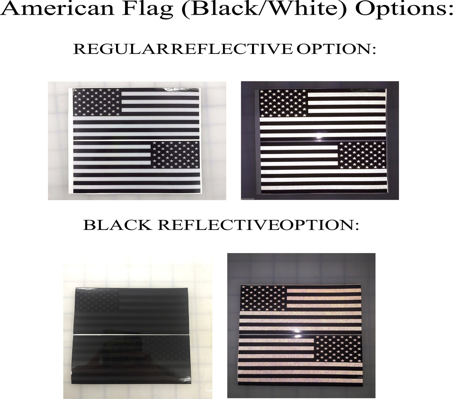 American Flag (Black/White): 5" 3M Reflective Decal Stickers (x2)
