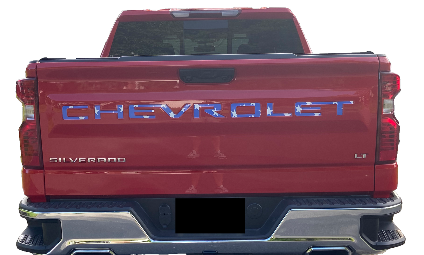 Blue With White Stars Tailgate Word Inserts for 2019 - 2024 Chevrolet Silverado Truck