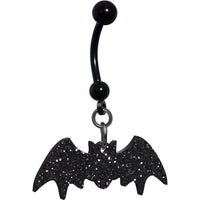 Glittery Black Bat Dangle Belly Ring