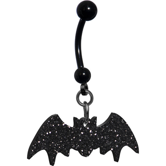 Glittery Black Bat Dangle Belly Ring