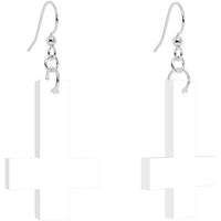 White Inverted Cross Dangle Earrings