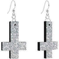 Diamond Dust Glitter Inverted Cross Dangle Earrings