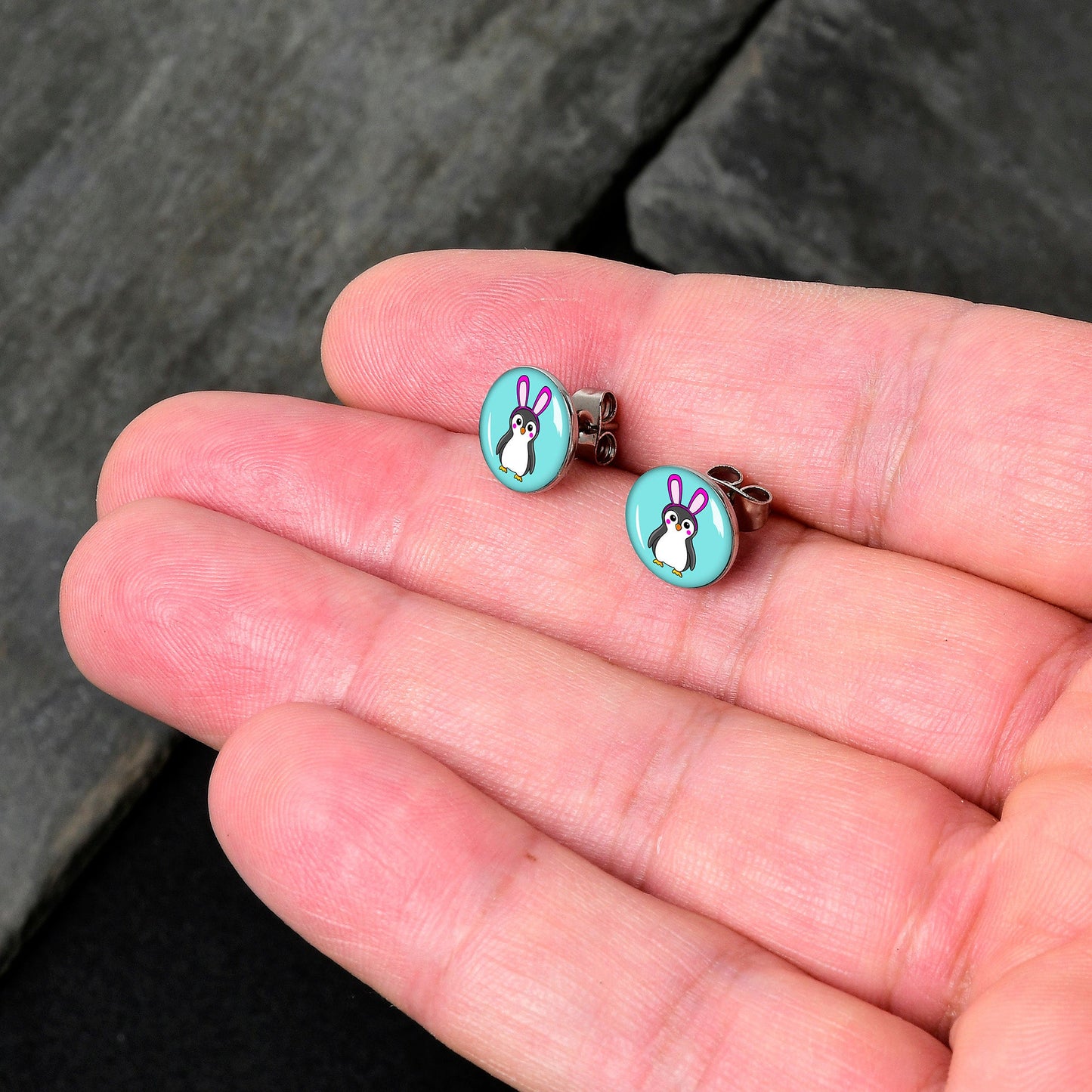 Bunny Penguin Stud Earrings by Onyx O