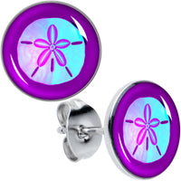 Purple Nautical Sand Dollar Stud Earrings by Onyx O