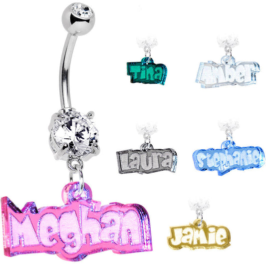 Custom Clear Gem Acrylic Lucite Name Dangle Belly Ring