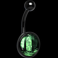 Black Titanium RIP Tombstone Glow in the Dark Belly Ring