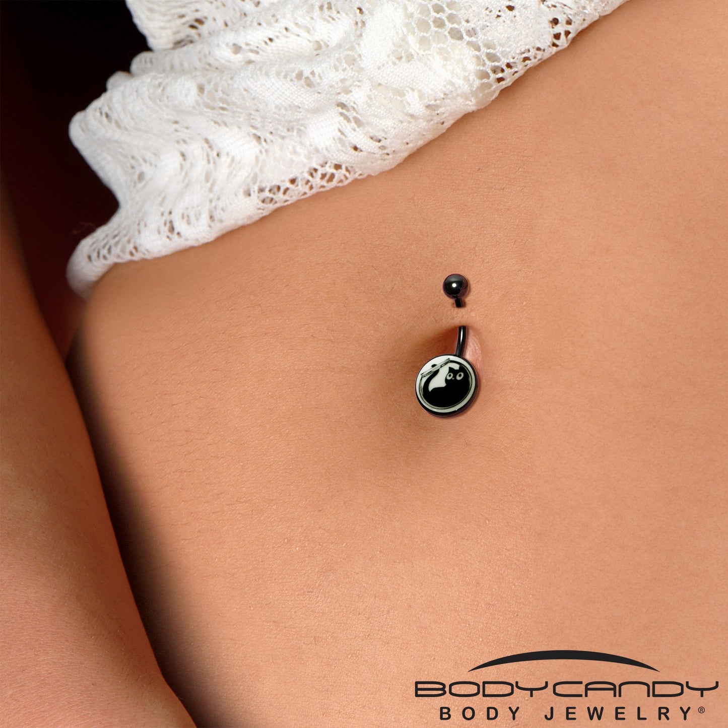 Glow in the Dark Fishbowl Kitty Cat Belly Ring by Onyx O