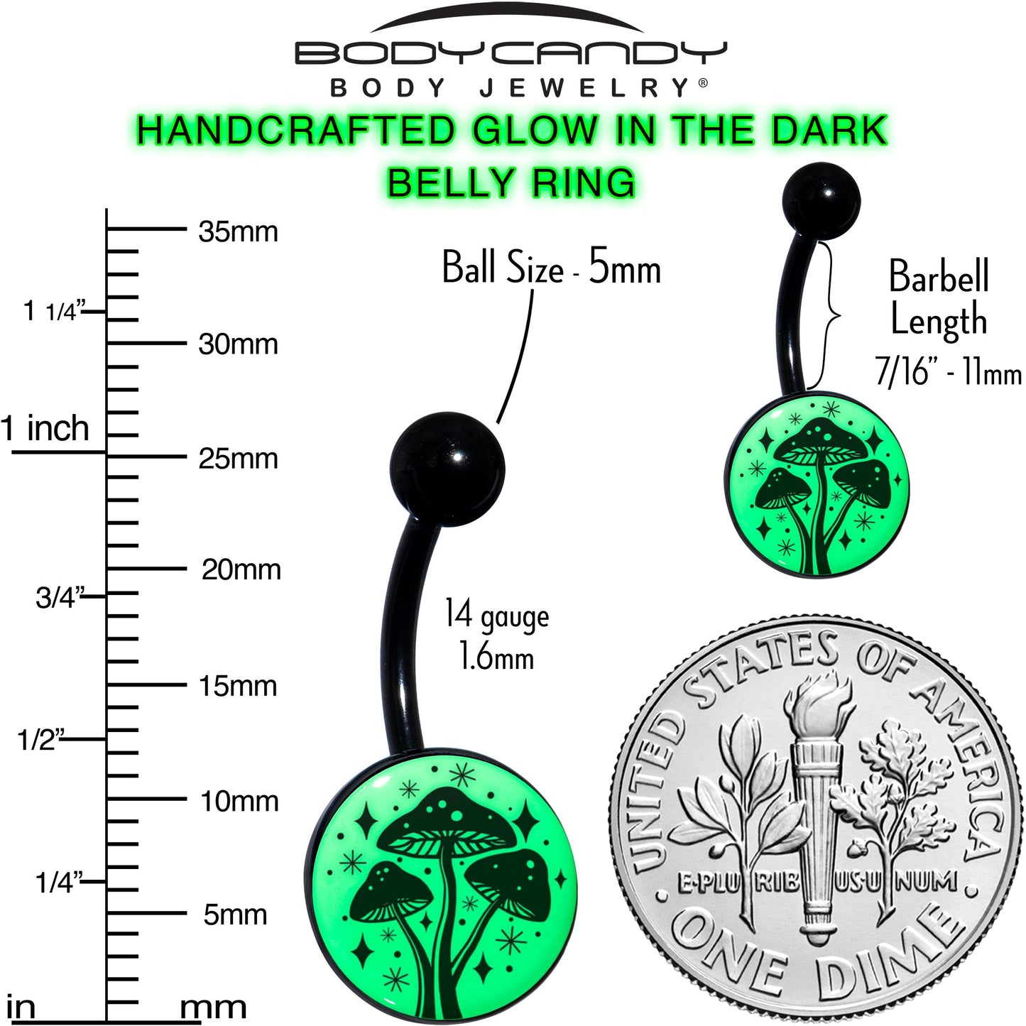 Glow in the Dark Mystic Mushroom Belly Ring by Onyx O