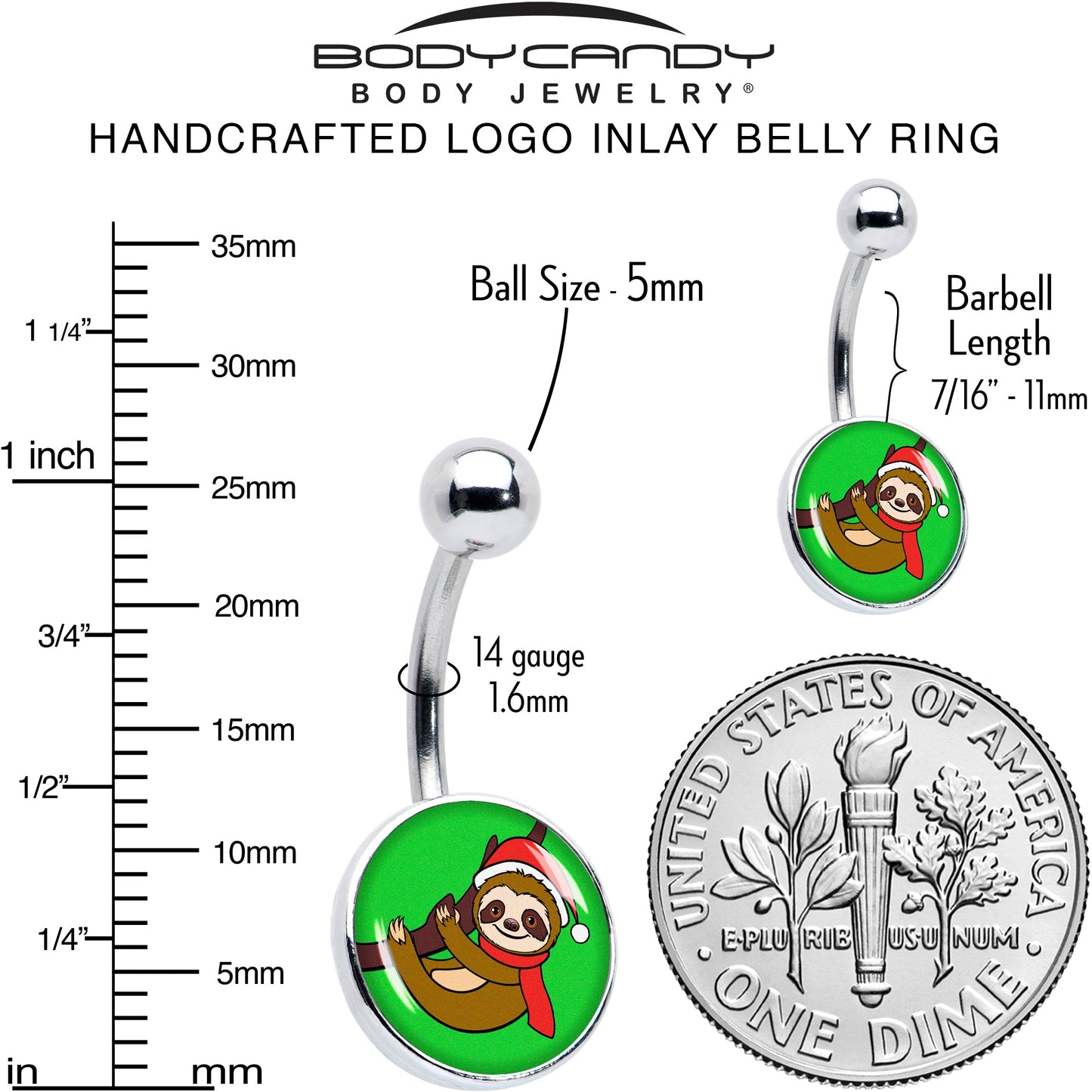 Holiday Santa Sloth Belly Ring by Onyx O