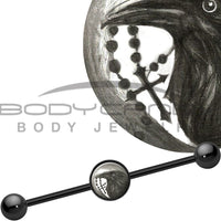 14G Black Anodized Halloween Raven Rosary Industrial Barbell 37mm