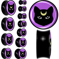 Black Mystic Kitty Cat Black Acrylic Saddle Plug Set by Onyx O