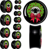 Holiday Vampire Wreath Black Acrylic Saddle Plug Set by Onyx O