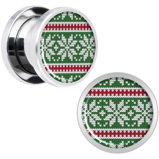Green Red Christmas Sweater Screw Fit Plug Set Sizes 5mm to 20mm