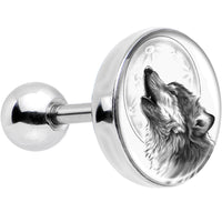16G Black and White Howling Wolf Tragus Cartilage Earring