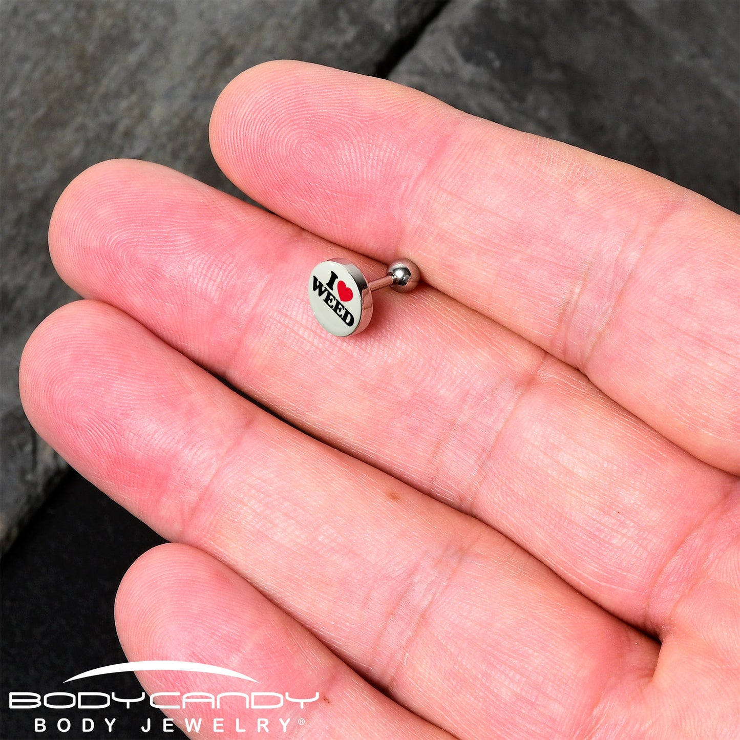 16G 1/4 Glow in the Dark I Love Weed Tragus Cartilage Earring by Onyx O