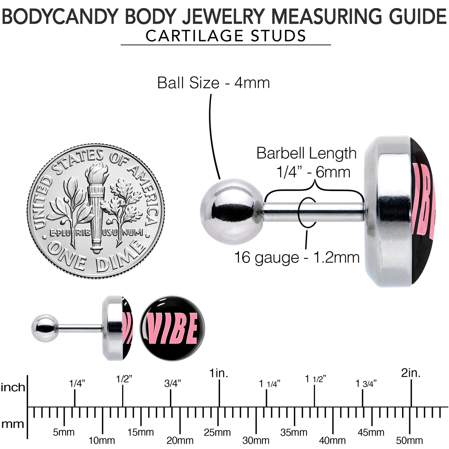16G 1/4 Vibe Cartilage Tragus Earring by Onyx O