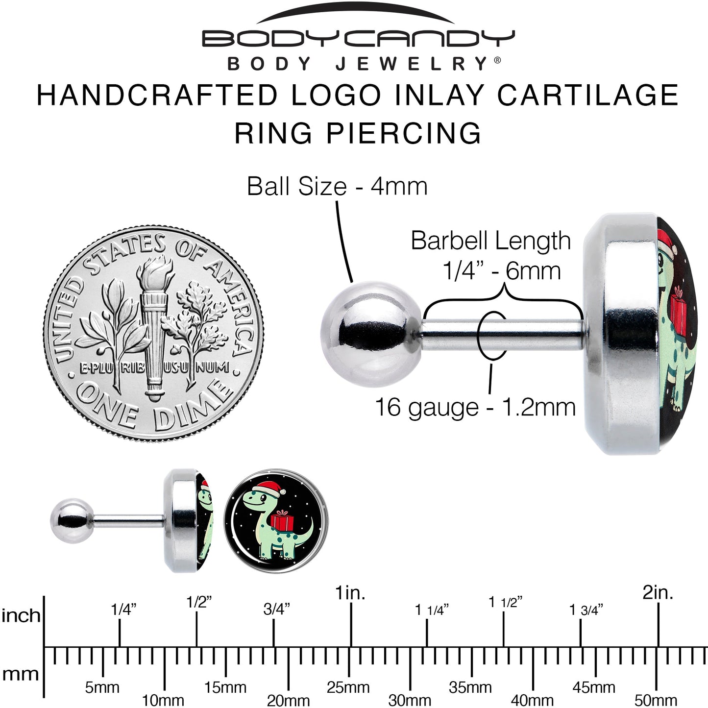 Christmas Holiday Dinosaur Tragus Cartilage Earring by Onyx O