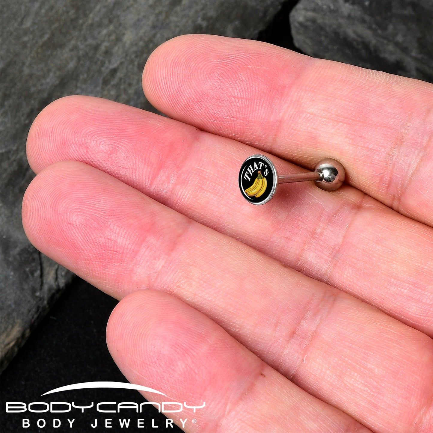 That is Bananas Barbell Tongue Ring by Onyx O
