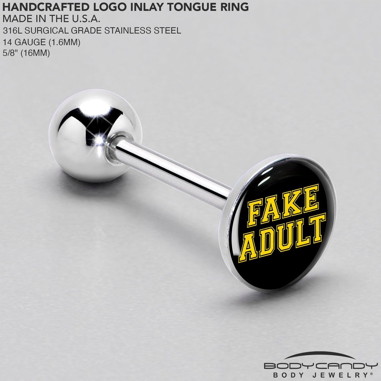 Black Yellow Fake Adult Barbell Tongue Ring by Onyx O