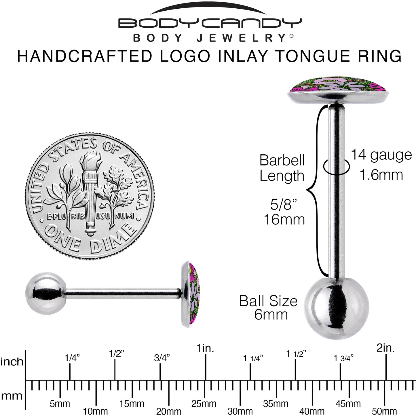 Blossom Creation Paradise of Pink Flowers Barbell Tongue Ring by Onyx O