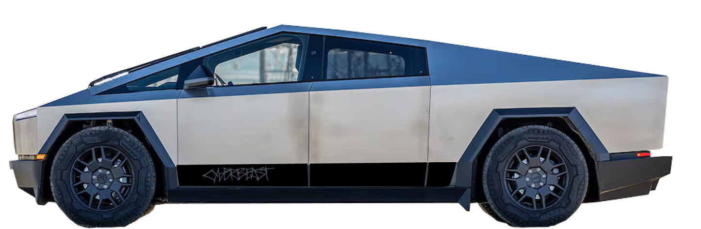 Cyberbeast Wording Rocker Stripe Decals For The 2023-2026 Tesla Cybertruck (x2)