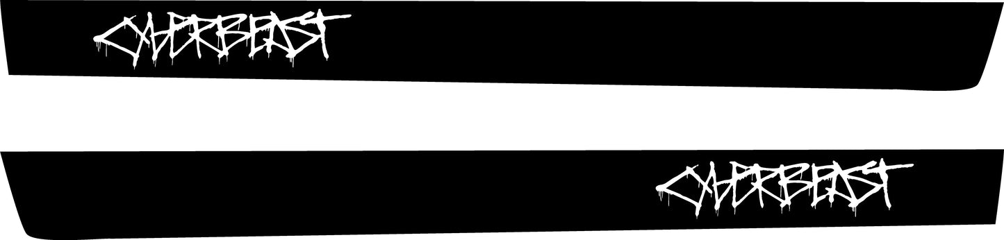 Cyberbeast Wording Rocker Stripe Decals For The 2023-2026 Tesla Cybertruck (x2)