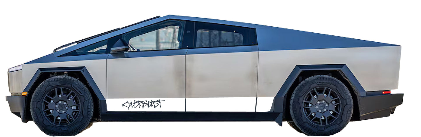 Cyberbeast Wording Rocker Stripe Decals For The 2023-2026 Tesla Cybertruck (x2)