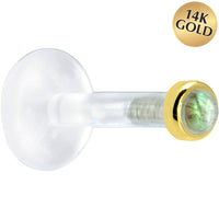 Solid 14K Yellow Gold 2mm Genuine Labradorite Bioplast Push in Labret