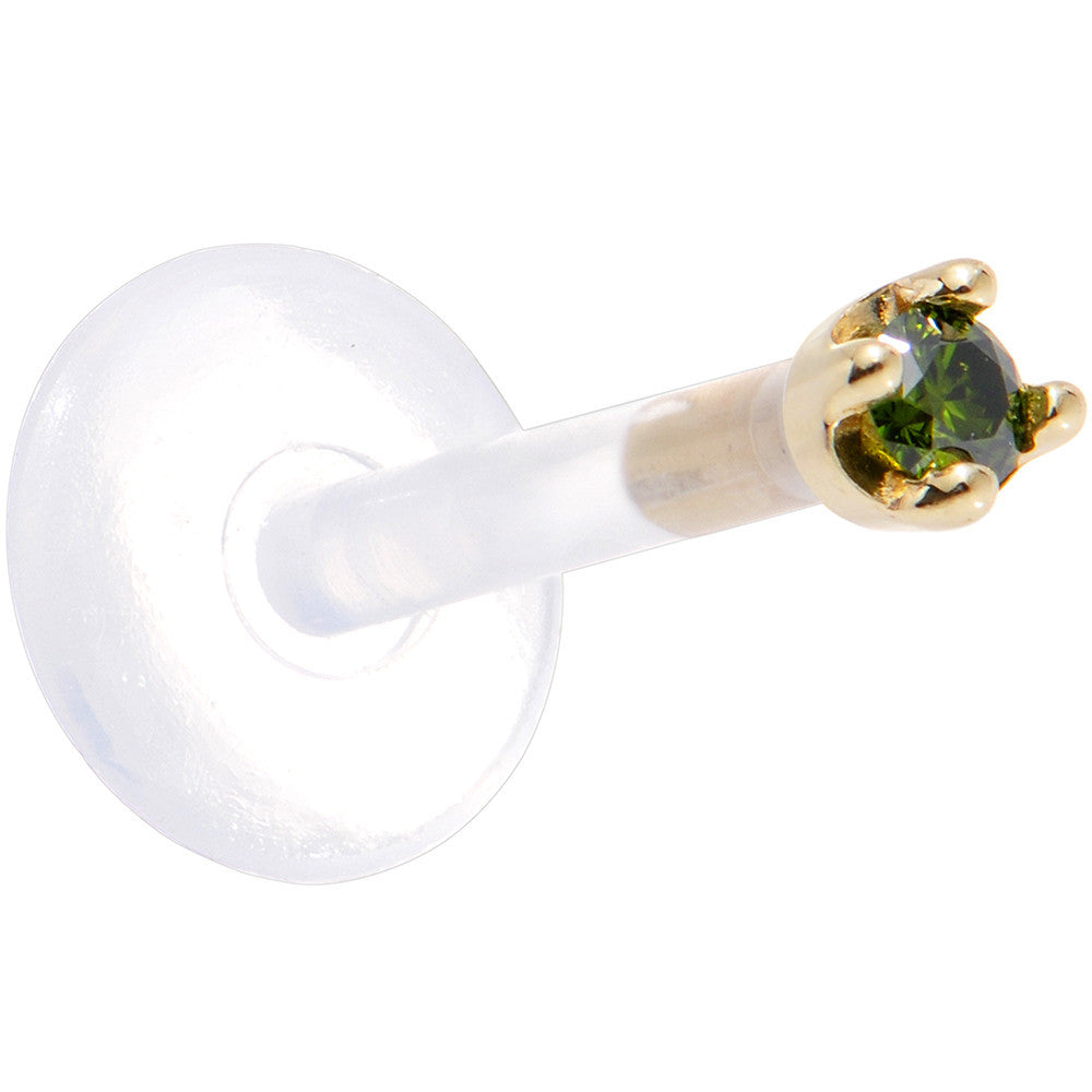 Solid 14K Yellow Gold 1.5mm Genuine Green Diamond Bioplast Push in Monroe