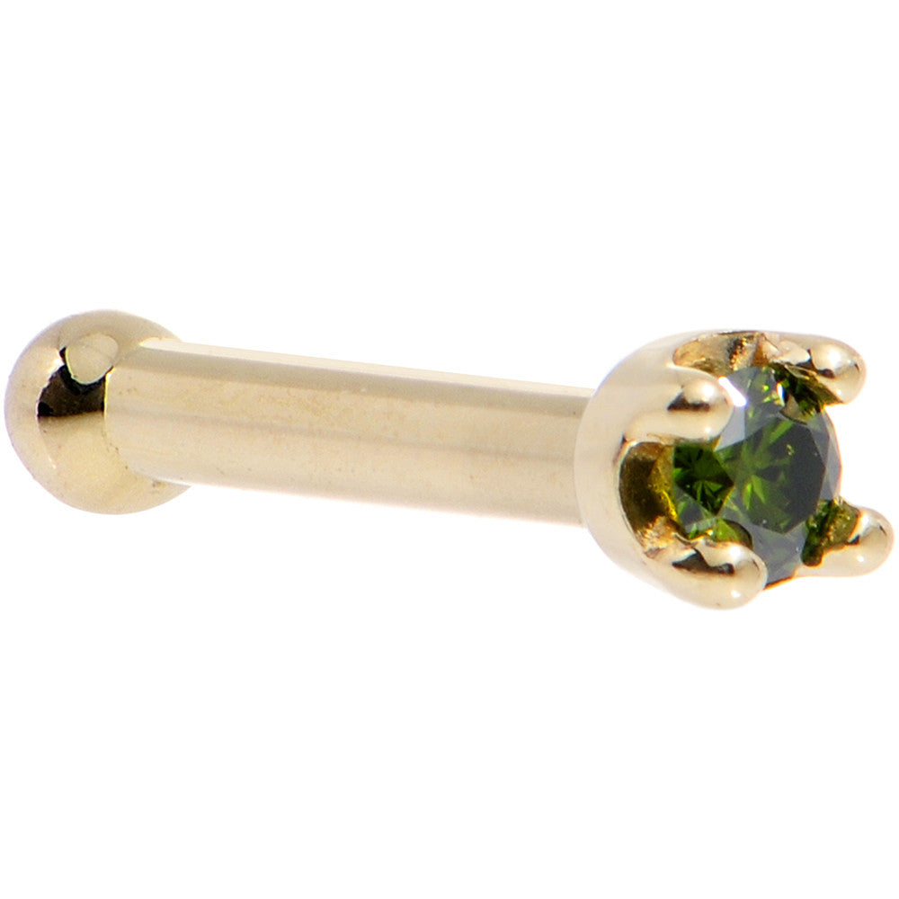 14k Yellow Gold 2mm Lab Grown Green Diamond Nose Ring