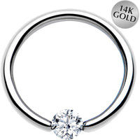 16G 3/8 Solid 14k White Gold 3mm Clear Cubic Zirconia Tension Captive Ring