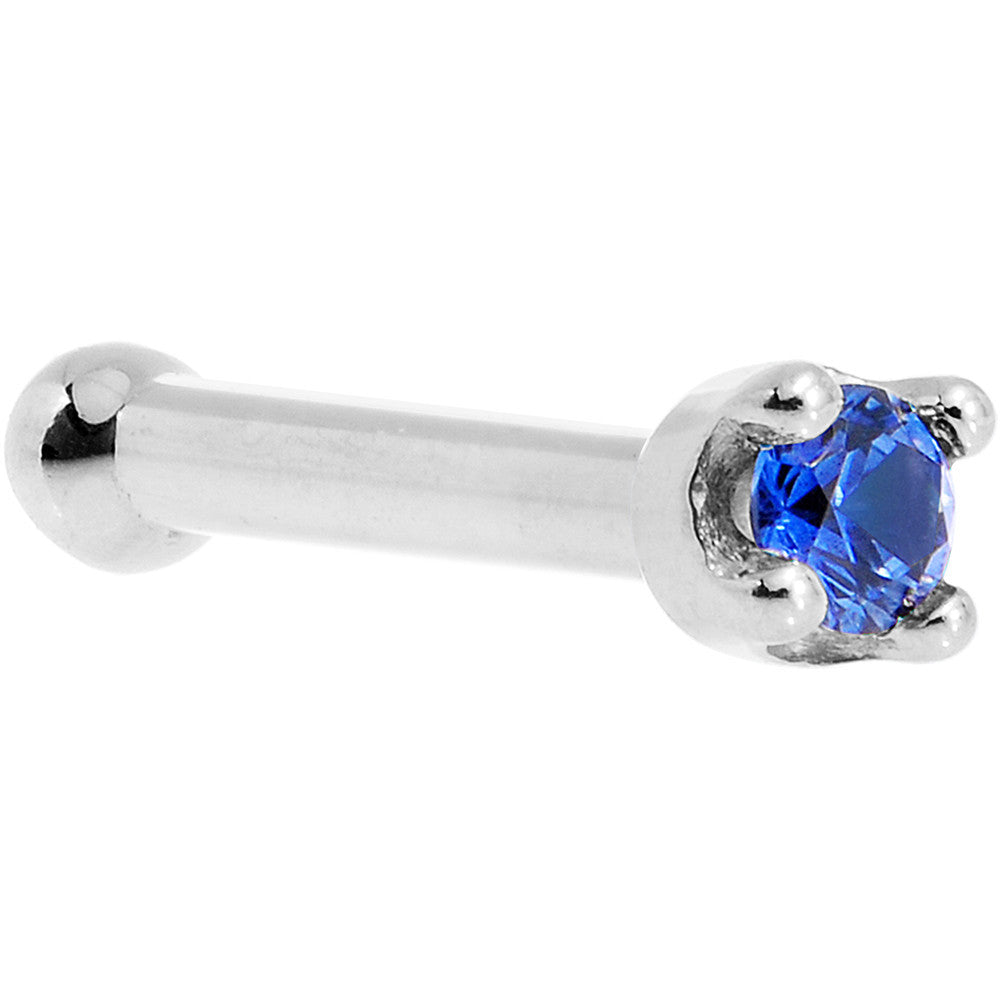 Solid 14K White Gold 1.5mm Genuine Blue Sapphire Nose Stud Ring