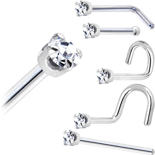 Solid 18K White Gold 1.5mm Genuine Diamond Nose Ring
