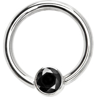 14G 3/8 Solid 14K White Gold Black CZ Gem Captive Ring