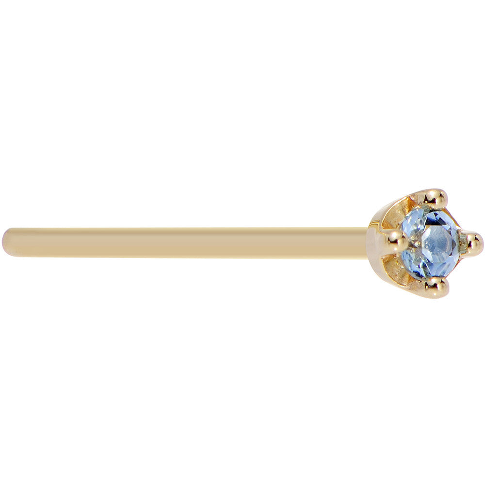 Solid 18K Yellow Gold 1.5mm Genuine Topaz Nose Ring