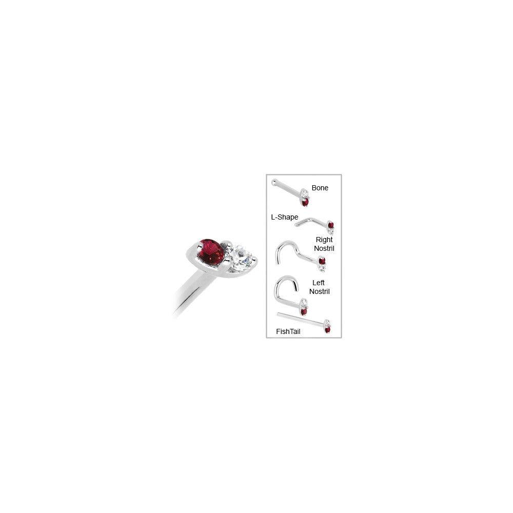 14k White Gold Red 1.5mm CZ Marquise Nose Ring