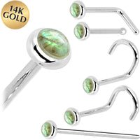 Solid 14K White Gold 2mm Labradorite Nose Ring
