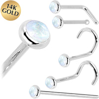 Solid 14K White Gold 2mm Rainbow Moonstone Nose Ring