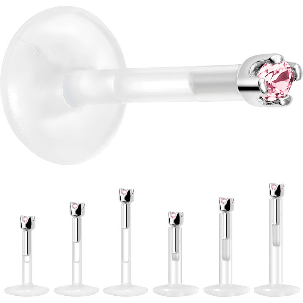 Solid 14K White Gold October 1.5mm CZ Bioplast Push in Labret Monroe