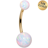 14k Yellow Gold White Synthetic Opal Belly Ring