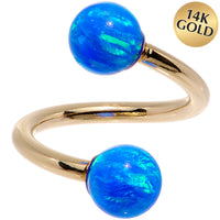 14k Yellow Gold Blue Synthetic Opal Spiral Twister 14G 7/16