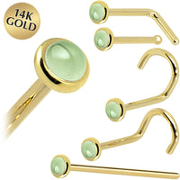 Solid 14K Yellow Gold 2mm Genuine Peridot Nose Ring