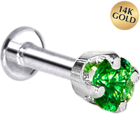 16G Solid 14K White Gold 3mm Green Cubic Zirconia Tragus Earring Stud