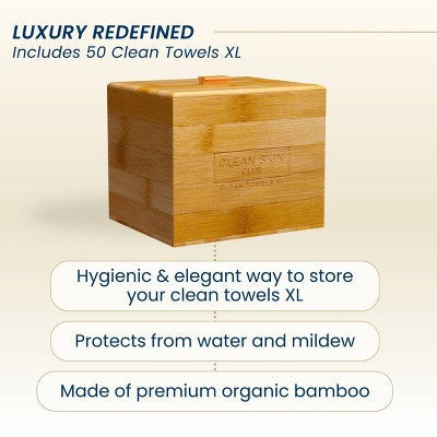 Clean Skin Club Clean Towels XL Original + Bamboo Container Cover 50ct - New