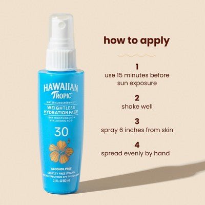Hawaiian Tropic Weightless Hydration Water Face Mist Sunscreen SPF 30 2.1oz - Imperfect Box - Jaico Online Shop